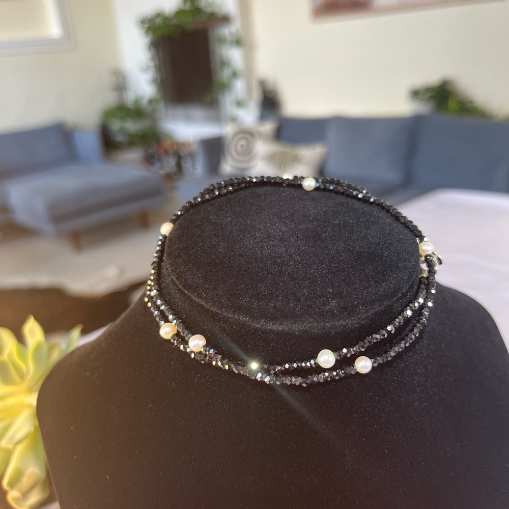 (SOLD) Tiffany & Co. pearl and black spinel 20 inch necklace with sterling clasp